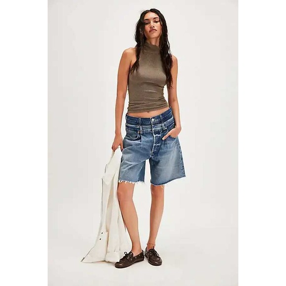 Citizens Of Humanity Pants - Citizens of Humanity Double Waistband Mori Corset Denim Shorts Raw Hem 28 FP